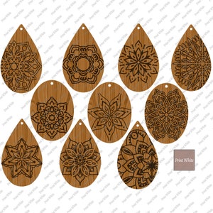 10 Mandala Orecchini Svg Bundle - File Glowforge - Modello orecchini a goccia - Orecchini Boho Svg - Orecchini taglio laser Svg - Orecchino in pelle