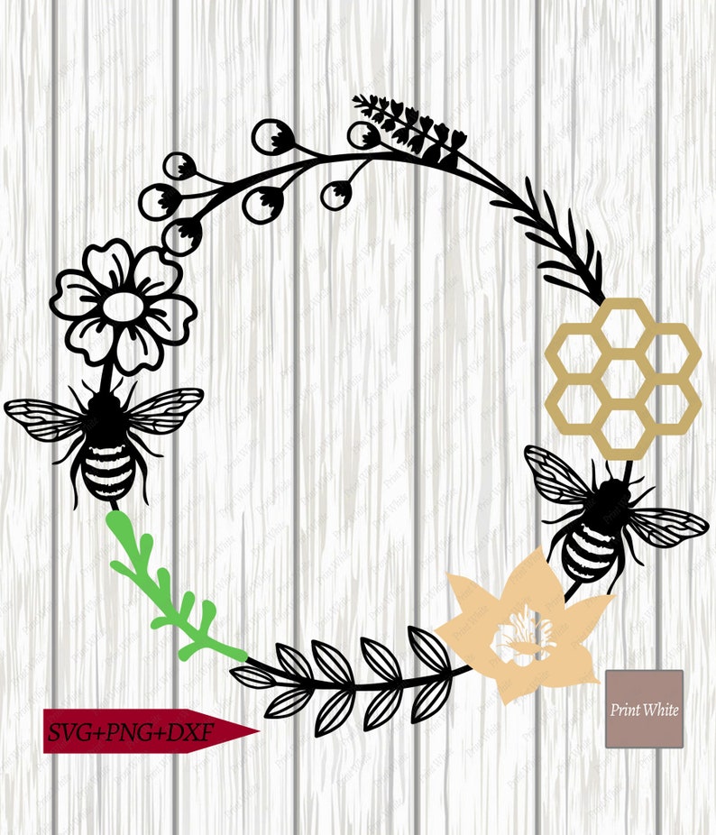 Download Honey Bee Wreath Svg Png Dxf Summer Wreath Cut File Floral ...