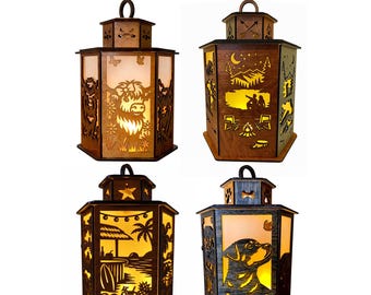4 Lantern SVG Bundle | Highland Cow Rottweiler Camping Beach Laser Cut Files Svg Pdf Dxf | Glowforge xTool Cricut | Commercial Use
