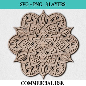 Multilayer Mandala Laser Cut File, 3D Wooden Mandala SVG,  3 Layers Wall Decor Template, Mandala Art, Glowforge Digital Download File