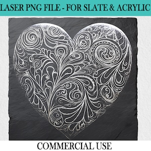 Boho Chic Coração desenhado à mão PNG para gravação a laser em ardósia e acrílico - decoração artística de casa, presente de casamento, fornecimento de artesanato DIY