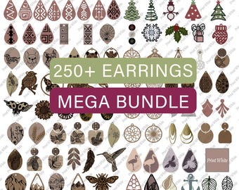 250+ Earrings Mega Bundle: Faux Leather, Leaf Designs (SVG, PNG)