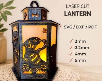 Rottweiler Lantern SVG PDF DXF Laser Cut File | Dog Memorial Candle Holder | Digital Download Pattern