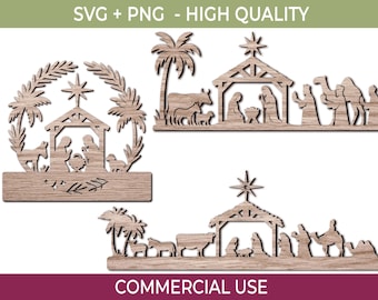 Nativity Scene SVG Bundle | Laser Cut Files, Holy Night Silhouettes (Commercial Use)