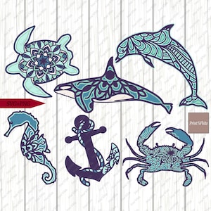 3D Multi Layered Mandala Sea Creatures Svg Png Bundel Cricut Cut Files Glowforge SVG Laser Cut File Digital Download Paper Cut Template