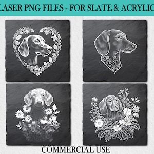 Dackel Portrait-Bundle für Schiefer- und Acrylgravur - 4 CNC-Laserdateien - Wurst Hundeherzen Florale Designs - Charcuterie Board Decor