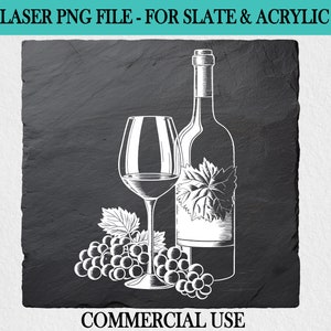 Arquivo de gravação de vinho e uvas para ardósia e acrílico - Modelo de design de corte a laser CNC para placas de charcutaria - Arte digital para download DIY