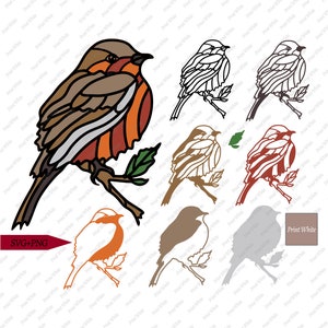3D Rotkehlchen Vogel Multi Layered SVG druckbare Cricut geschnitten Datei Silhouette Shadowbox Vorlage digitaler Download Scherenschnitt Sublimation Design