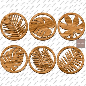 Pacchetto SVG di foglie tropicali Costers, Leaf Trivet Laser Cut Files, Glowforge Cutting Files, Cricut, Sottobicchieri Monstera in legno Svg , Incisione