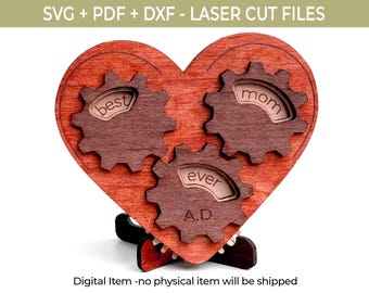 Mother’s Day Gear Heart SVG PDF DXF - Mechanical Laser Cut File - “Best Mum Ever”, “You’re My Rock”, “Endless Love” - Diy Digital Download