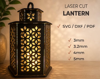 Moroccan Lantern SVG | Geometrical Modern Laser Cut Lantern File | Minimalistic Glowforge Lantern LED Dxf Pdf Template
