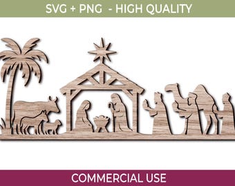 Nativity Scene SVG | Laser Cut File, Christmas Ornament (Digital Download)
