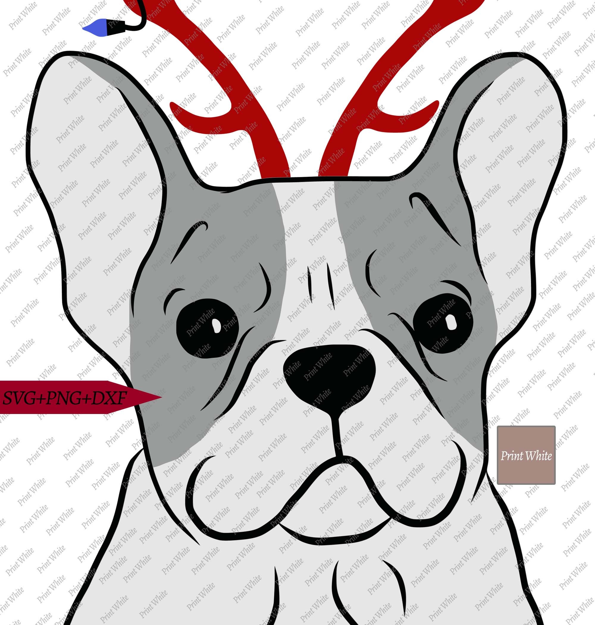 French Bulldog with Antlers and Christmas Lights Clipart Svg | Etsy