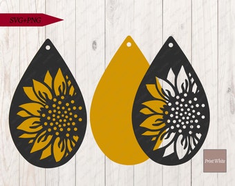 Sunflower Stacked Earrings Svg Png Cricut Cut File Leather Earring Template Teardrop Silhouette Svg Laser Cut Pendant Digital File Bar Drop