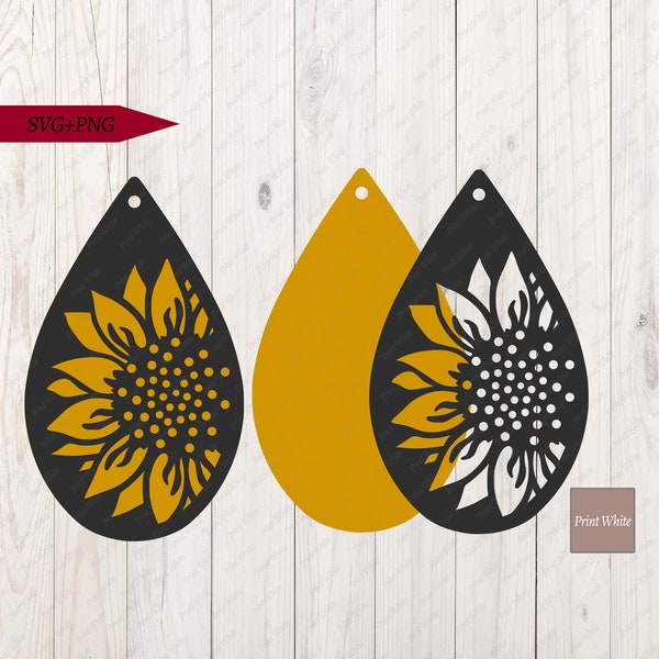 Sunflower Stacked Earrings Svg Png Cricut Cut File Leather Earring Template Teardrop Silhouette Svg Laser Cut Pendant Digital File Bar Drop