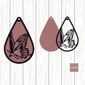 Papillon empilé boucle d’oreille Svg Png Cricut coupe fichier Glowforge larme pendentif modèle téléchargement numérique Silhouette boucles d’oreilles en cuir