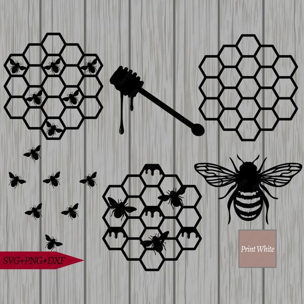 Bee Stencil Svg Honeycomb Svg Honey Dipper Cut File Cricut Cutting Files Digital Download Bee Template Bee Stencil Cut File Bee Silhouette