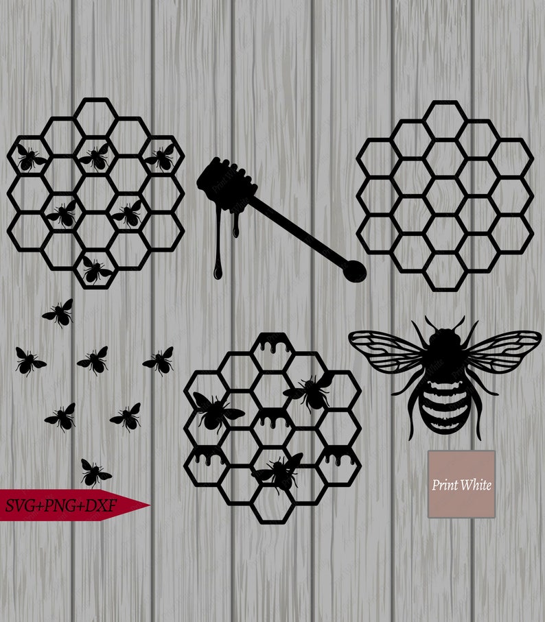 Download Bee Stencil Svg Honeycomb Svg Honey Dipper Cut File Cricut ...