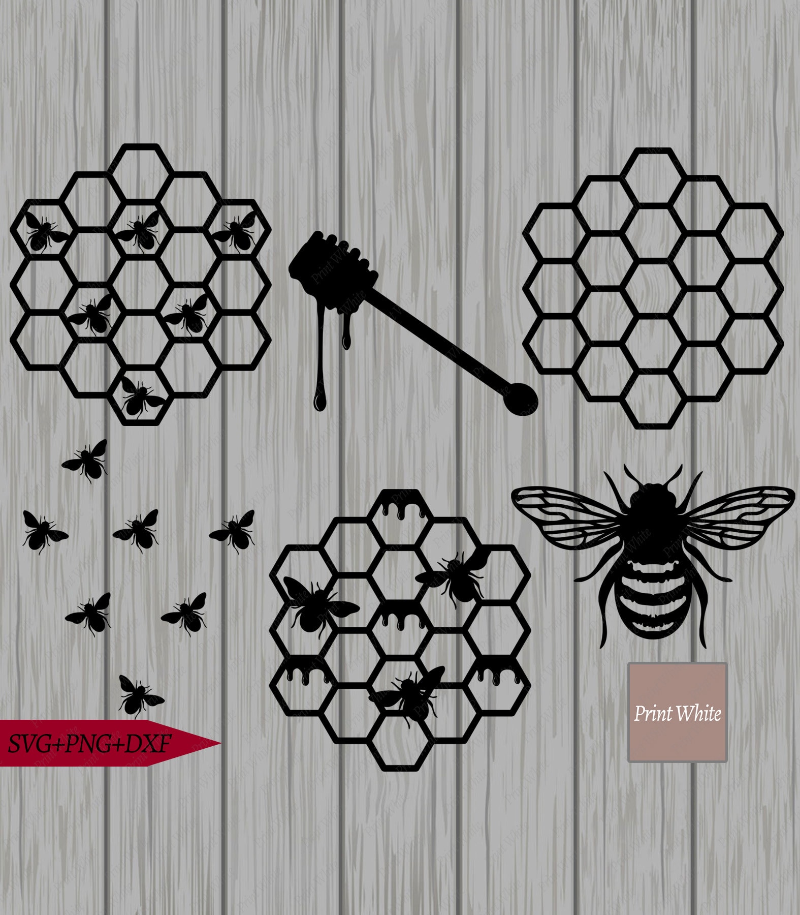 Bee Stencil Svg Honeycomb Svg Honey Dipper Cut File Cricut | Etsy