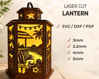 Beach Lantern SVG | Tropical Lantern Laser Cut File | Summer Ocean Scene Lantern | Glow Lamp Svg Pdf Dxf
