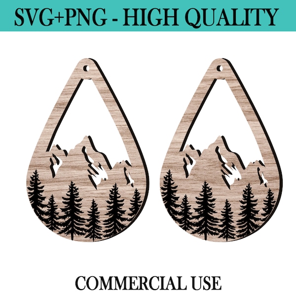 Boucles d'oreilles montagne Svg - fichiers Glowforge - boucles d'oreilles découpées au laser - fichier coupe Cricut - boucles d'oreilles montagne superposées - boucles d'oreilles de randonnée cadeau Svg