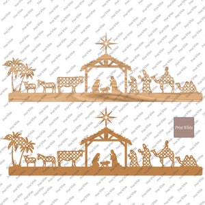 Kerststal Laser Cut File, Glowforge Cutting File SVG, Gegraveerde Ornament Template, Three Wise Men Cut File, Christmas Houten Decor