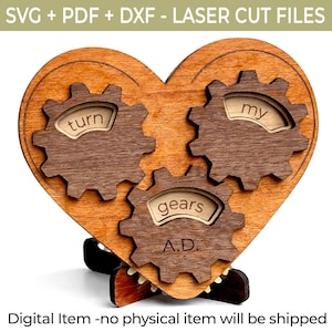 Mechanisches Zahnrad Herz SVG PDF DXF - Ingenieure Mechanik Hobbyisten Laser Cut Datei - Steampunk Geschenk