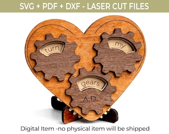 Mechanical Gear Heart SVG PDF DXF – Engineers Mechanics Hobbyists Laser Cut File – Steampunk Gift