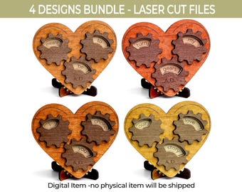 Steampunk Gear Heart SVG Bundle | Mechanical Heart Laser Cut Files | Romantic Anniversary Gift | Laser Cut Svg Dxf Pdf | Glowforge CNC Files
