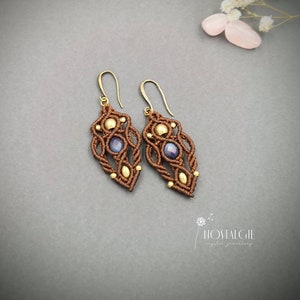 Brown Dangle Macrame Celtic Earrings with brass