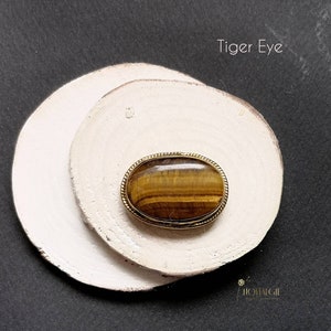 Tiger Eye Stone with Groove, Gemstone with Frame, Tiger Eye Grooved Cabochon