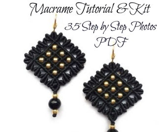 Kolczyki z zestawu makramy, poradnik dotyczący makramy w formacie PDF, wzór nocnego nieba