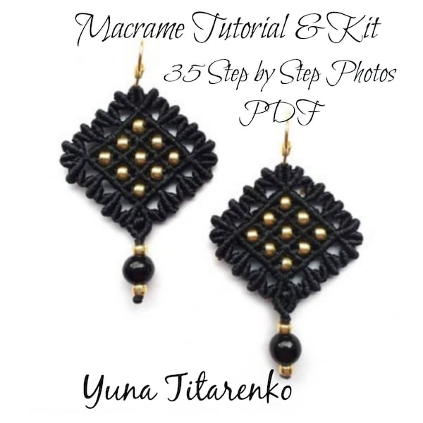 Macrame Kit Earrings, PDF Macrame Tutorial, Night Sky Pattern