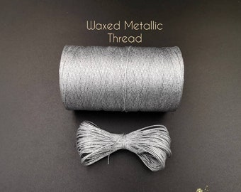 Macrame Waxed Metallic Cord, Silver Metallic Thread