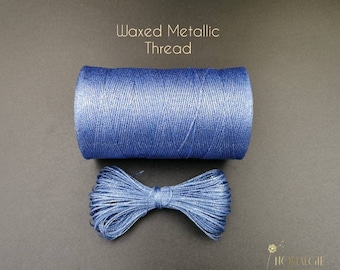 Macrame Waxed Metallic Thread Light Blue,