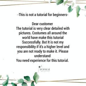 May include: Text overlay on a green leafy background with the text: "This is not a tutorial for beginners."  Dear customer, the tutorial is very clear detailed with pictures. Costumes all around the world have make this tutorial successfully. But it is not my responsibility if it's a higher level and you are not ready to make it. Please understand. You need experience for this tutorial.  The text "NOSTALGIE crystal jewellery" is at the bottom of the image.