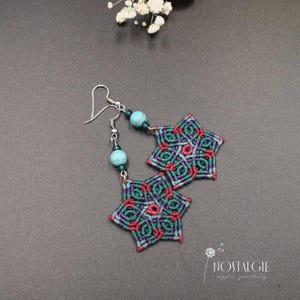 Macrame Mandala Dangle Earrings with Beads