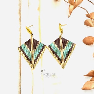 Dangle Earrings, Gold Turquoise Drop Earrings, Beaded Stud Earrings