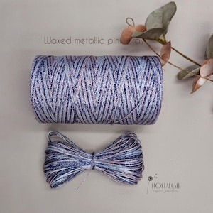 Metallic Thread, Macrame Waxed Cord, Pink Grey