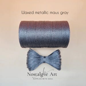 Nici do makramy metalicznej, woskowany sznurek metaliczny, szary mysi