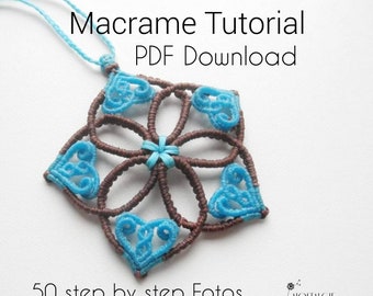 PDF Macrame Tutorial, Macrame Flower Heart Pendant Pattern