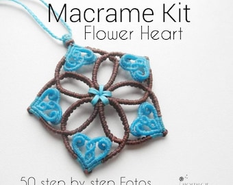 Macrame Kit Flower Heart Pendant, PDF Macrame Tutorial