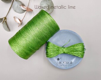 Metallic Thread, Macrame Waxed Metallic Thread, Lime