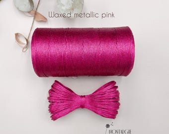 Macrame Metallic Cord, Waxed Thread, Pink Metallic