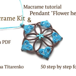 Macrame Kit Flower Heart Pendant, PDF Macrame Tutorial