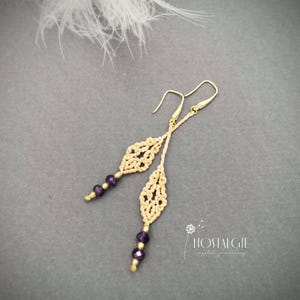 Macrame Dangle Earrings with Amethyst Gemstone