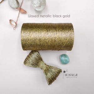 Hilo de macramé metálico, cordón encerado negro dorado, cordón de poliéster