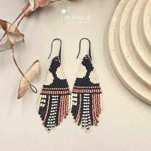 Fringe Earrings, Bead Earrings, Brown Africa Dangle Earrings