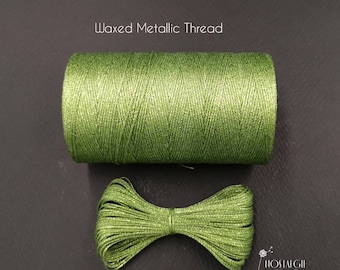 Metallic Thread, Macrame Waxed Metallic Thread, Lime