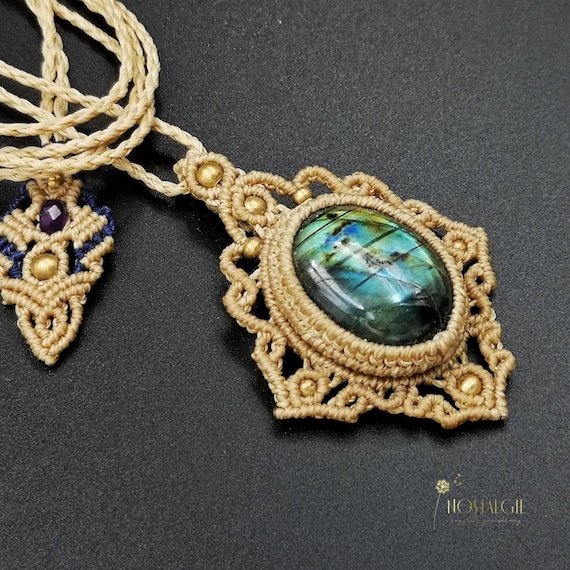 Labradorite Macrame Necklace Gemstone Pendant Etsy